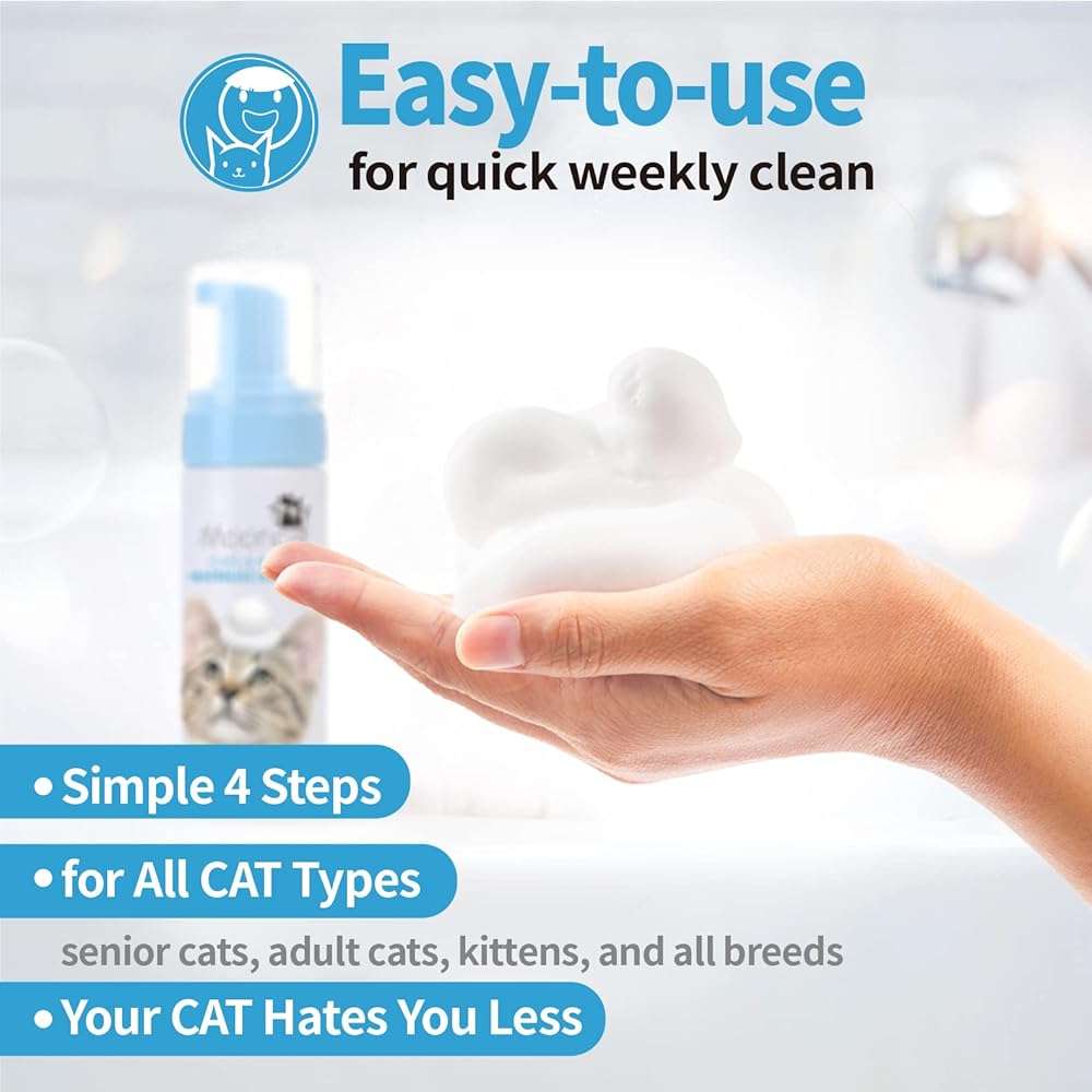 Mooncat Waterless Cat Shampoo and Brush Kit - No Rinse Foam Bath for Long Hair Cats - Grooming for Sensitive Skin, Detangling, Paraben-Free, pH Balanced - Licking Safe (5 oz) - Image 4