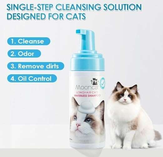 Mooncat Waterless Cat Shampoo and Brush Kit - No Rinse Foam Bath for Long Hair Cats - Grooming for Sensitive Skin, Detangling, Paraben-Free, pH Balanced - Licking Safe (5 oz) - Image 8