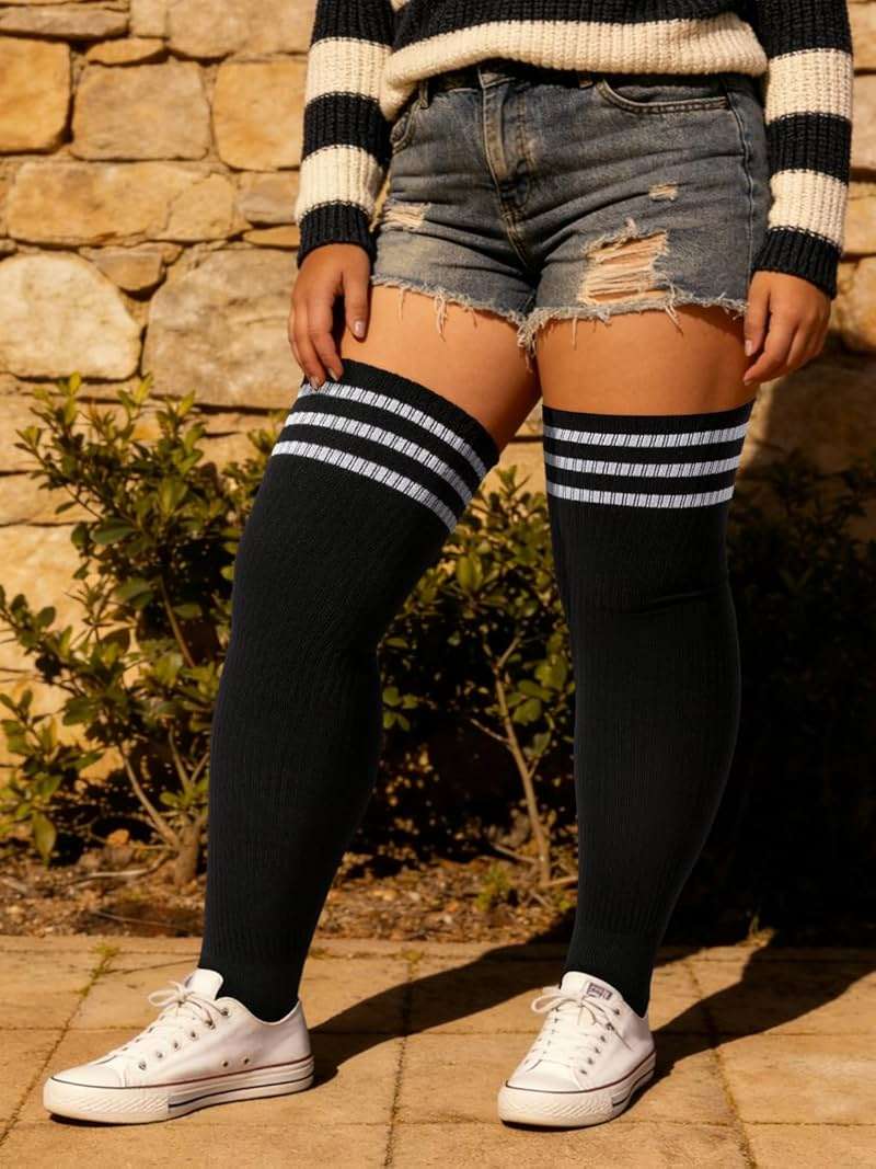 Moon Wood Plus Size Thigh High Socks for Thick Thighs- Womens Knit Cotton Extra Long Over the Knee High Socks Leg Warmer - Image 3