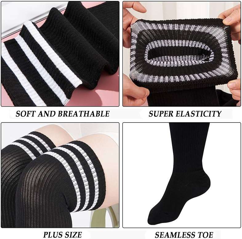 Moon Wood Plus Size Thigh High Socks for Thick Thighs- Womens Knit Cotton Extra Long Over the Knee High Socks Leg Warmer - Image 5