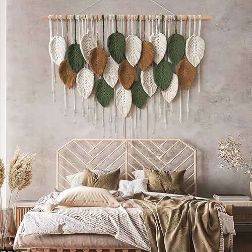 KHOYIME Large Macrame Wall Hanging Boho Woven Tapestry, Chic Home Decor Modern Bohemian Handmade Leaf Feather Wall Art Decorations for Apartment Dorm Living Room Bedroom Nursery Backdrop 39"W X 29.5"L - Image 5
