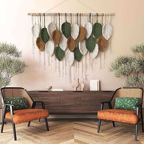 KHOYIME Large Macrame Wall Hanging Boho Woven Tapestry, Chic Home Decor Modern Bohemian Handmade Leaf Feather Wall Art Decorations for Apartment Dorm Living Room Bedroom Nursery Backdrop 39"W X 29.5"L - Image 6