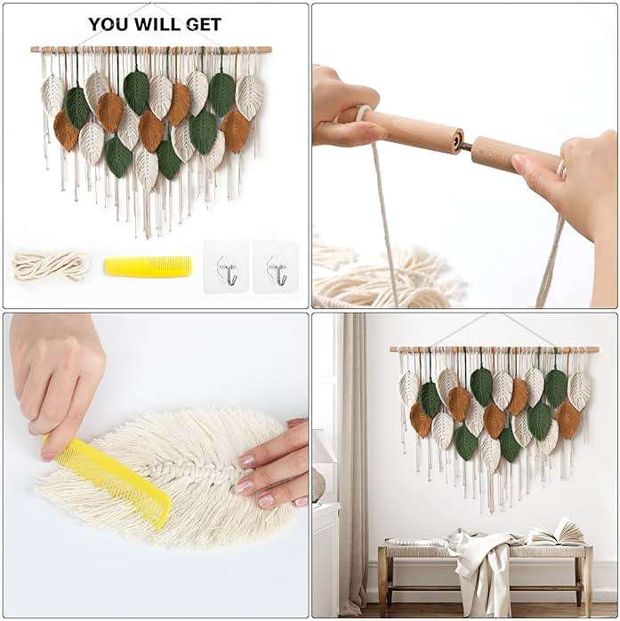KHOYIME Large Macrame Wall Hanging Boho Woven Tapestry, Chic Home Decor Modern Bohemian Handmade Leaf Feather Wall Art Decorations for Apartment Dorm Living Room Bedroom Nursery Backdrop 39"W X 29.5"L - Image 7