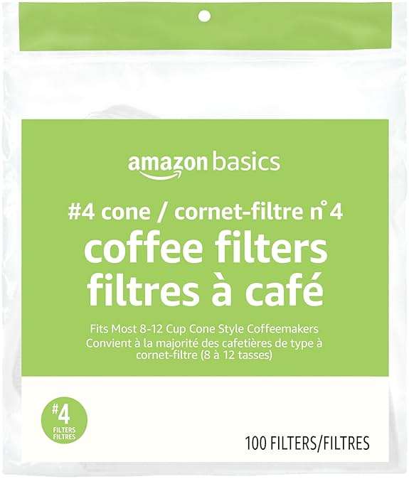 Amazon Basics Number 4 Cone Coffee Filters for 8-12 Cup Coffee Makers, White, 100 Count - Image 1