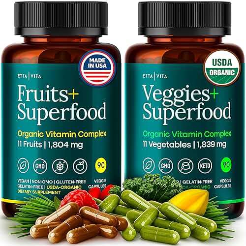 100% Organic Fruits and Veggies Supplement (USDA Organic - Made in USA) 180 Potent Fruits and Vegetable Capsules for Energy Boost & Daily Fruit and Vegetable Vitamins - Vegan, Non-GMO, Gluten-Free - Image 1