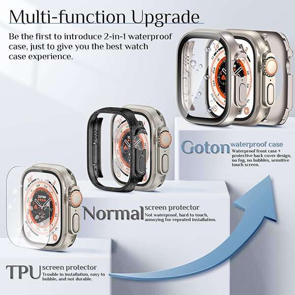 Goton 2 in 1 Waterproof Case for Apple Watch Ultra 3/2/1 Screen Protector 49mm, 360 Protective Glass Face Cover Hard PC Bumper + Back Frame for iWatch Ultra Accessories 49 mm, Clear - Image 3