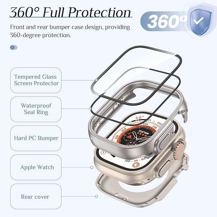 Goton 2 in 1 Waterproof Case for Apple Watch Ultra 3/2/1 Screen Protector 49mm, 360 Protective Glass Face Cover Hard PC Bumper + Back Frame for iWatch Ultra Accessories 49 mm, Clear - Image 8