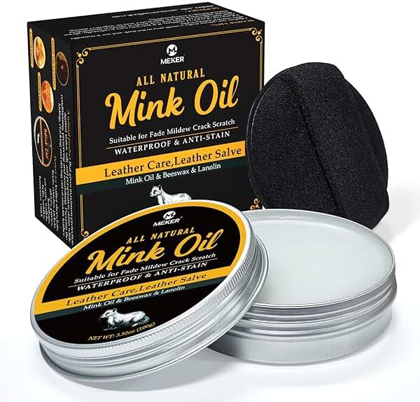 MEKER Mink Oil for Leather Boots, Leather Conditioner and Cleaner 3.52 oz-All-Natural Waterproof Soften and Restore Shoes - Product Image