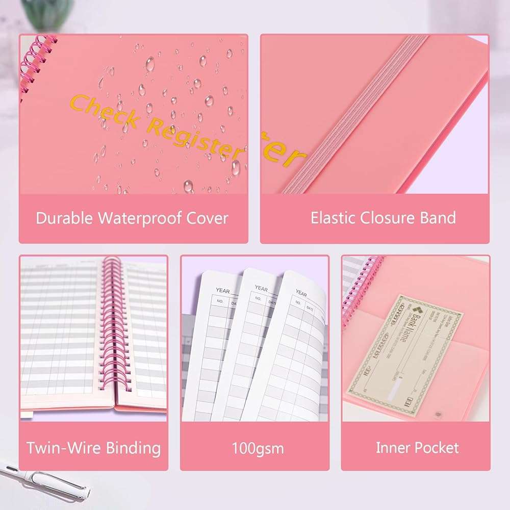 Check Registers for Personal Checkbook, Double Spiral Check Register Book, Budget Planner with Check Register for Personal and Work, 5.8'' x 8.3'' - Pink - Image 5