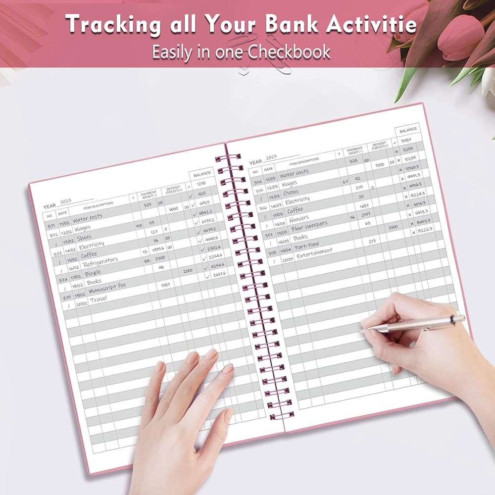 Check Registers for Personal Checkbook, Double Spiral Check Register Book, Budget Planner with Check Register for Personal and Work, 5.8'' x 8.3'' - Pink - Image 6