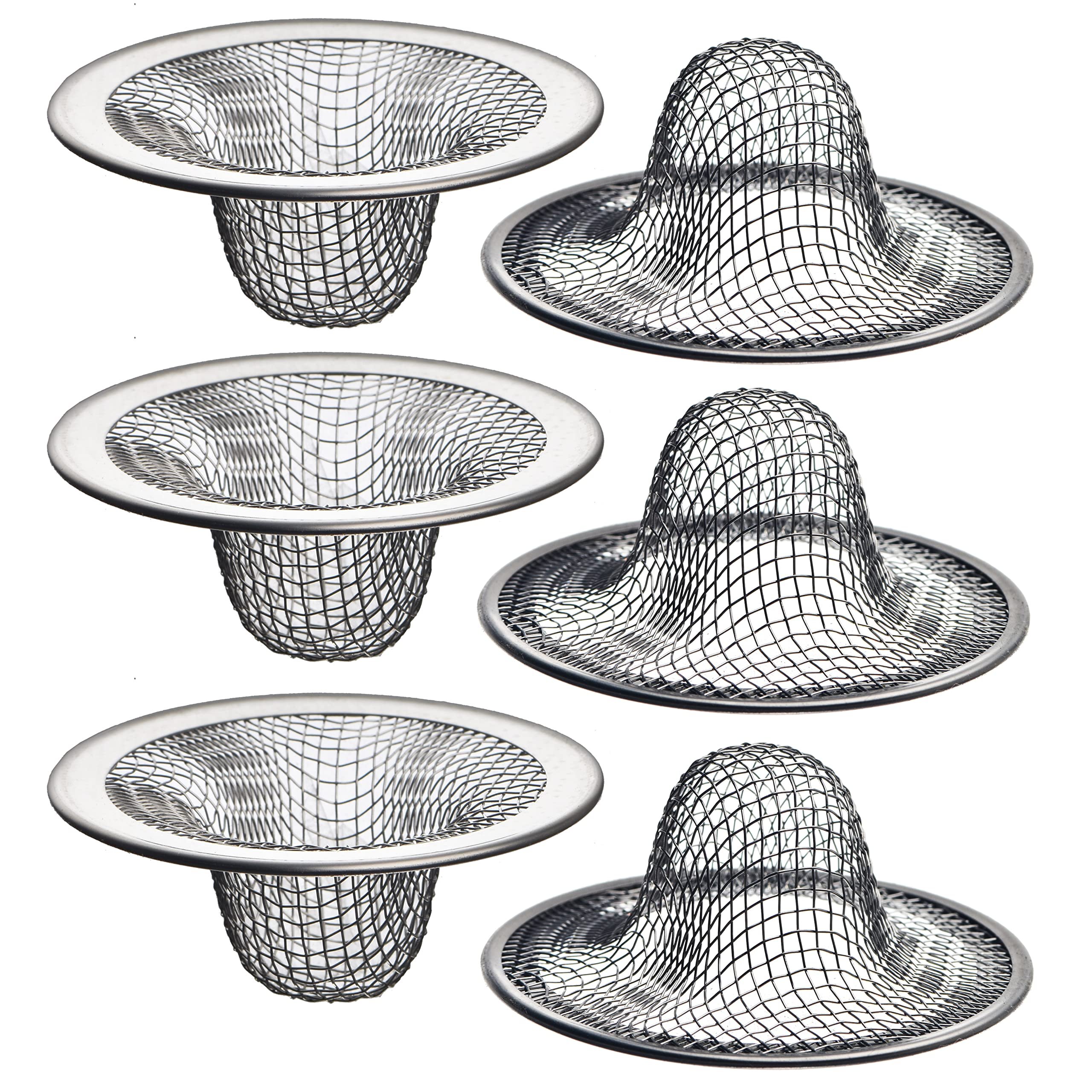 6 Pack - 2.125" Top / 1" Basket- Mesh Sink Drain Strainer Hair Catcher for Bathroom Sink, Utility, Slop, Laundry, RV and Lavatory - Product Image