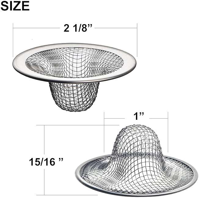 6 Pack - 2.125" Top / 1" Basket- Mesh Sink Drain Strainer Hair Catcher for Bathroom Sink, Utility, Slop, Laundry, RV and Lavatory - Image 2