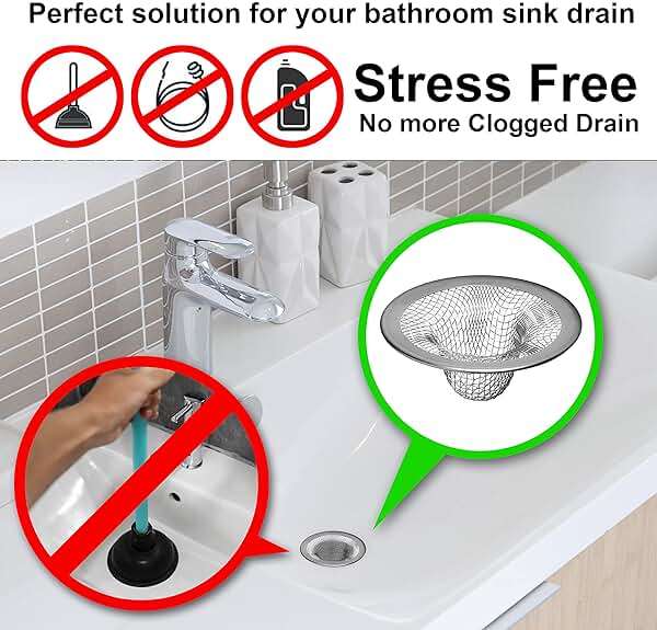 6 Pack - 2.125" Top / 1" Basket- Mesh Sink Drain Strainer Hair Catcher for Bathroom Sink, Utility, Slop, Laundry, RV and Lavatory - Image 4