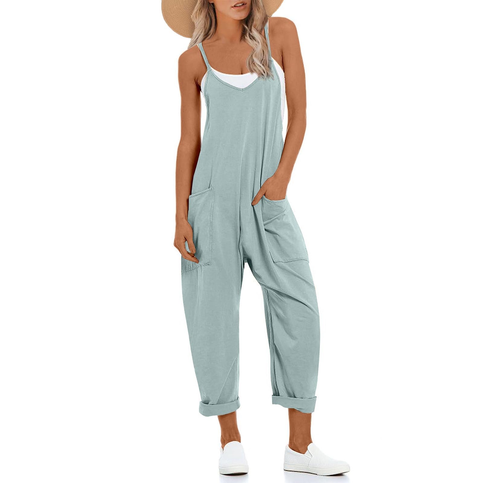 UNIANKIYA One Piece Jumpsuits for Women Casual Overalls Summer Rompers Trendy Jumpers Beach Vacation Outfits Travel Clothes - Product Image