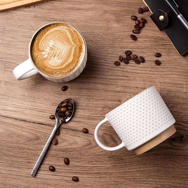 GBHOME 12OZ Stackable Coffee Mugs, Ceramic Coffee Mugs with Texture Patterns for Man,Woman,Dad,Mom, Modern Coffee Mugs Set of 4 for Latte/Cappuccino/Cocoa. Dishwasher&Microwave Safe, Off White - Image 3