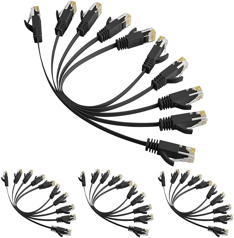 Elecan Cat 6 Flat Ethernet Cable 1 Ft/20 Pack, High Speed Slim Short Patch Cables Internet Cables, 30 AWG Pure Copper 10Gbps 500MHz,Thin Flexible for POE Cat6 Cat 5e Cat 5 Network Cable Cord-Black - Product Image