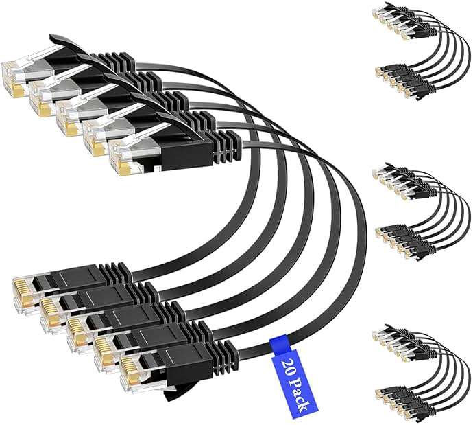 Elecan Cat 6 Flat Ethernet Cable 1 Ft/20 Pack, High Speed Slim Short Patch Cables Internet Cables, 30 AWG Pure Copper 10Gbps 500MHz,Thin Flexible for POE Cat6 Cat 5e Cat 5 Network Cable Cord-Black - Image 5