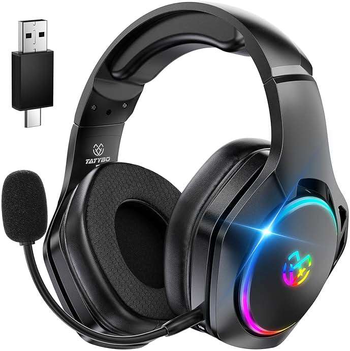 Tatybo Gaming Headset for Ps5 Ps4 PC, 2.4GHz USB & Type-C Gaming Headphones, 40Hrs & 7.1 Surround Sound Ps5 Headset with Noise Canceling Mic, Wireless Headset for Switch Phone - Image 1