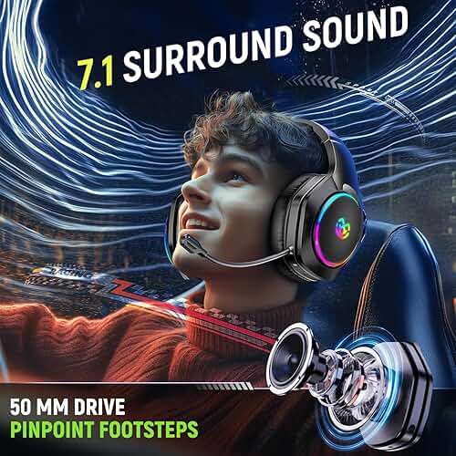 Tatybo Gaming Headset for Ps5 Ps4 PC, 2.4GHz USB & Type-C Gaming Headphones, 40Hrs & 7.1 Surround Sound Ps5 Headset with Noise Canceling Mic, Wireless Headset for Switch Phone - Image 2