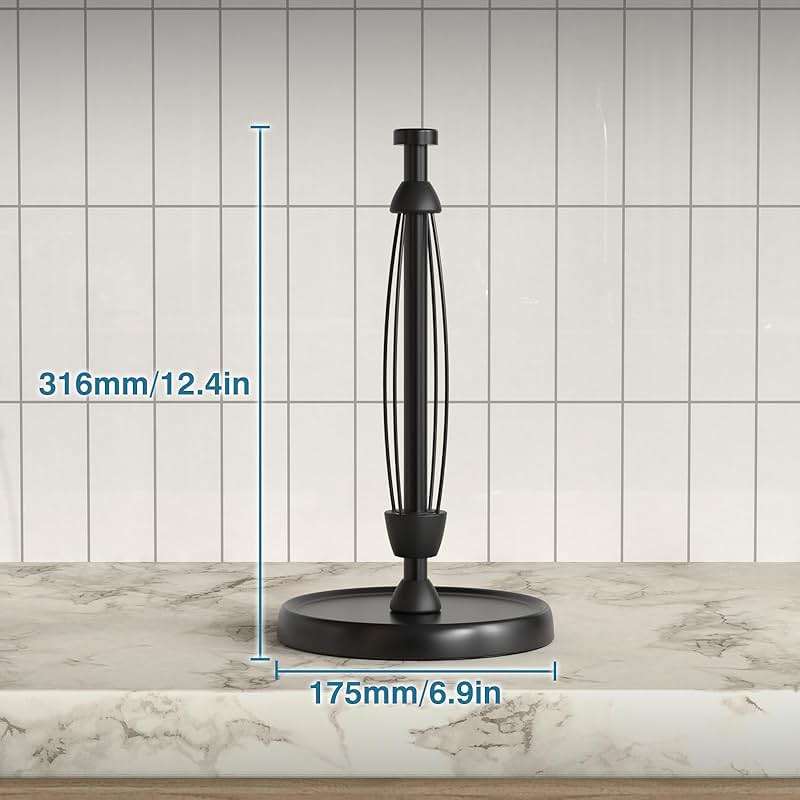 Paper Towel Holder Countertop, One-Handed Tear, Stainless Steel, Weighted Base, Black, Paper Towel Roll Holder Stand with Ratchet Mechanism for Kitchen Bathroom Farmhouse Essentials Decor Accessories - Image 3