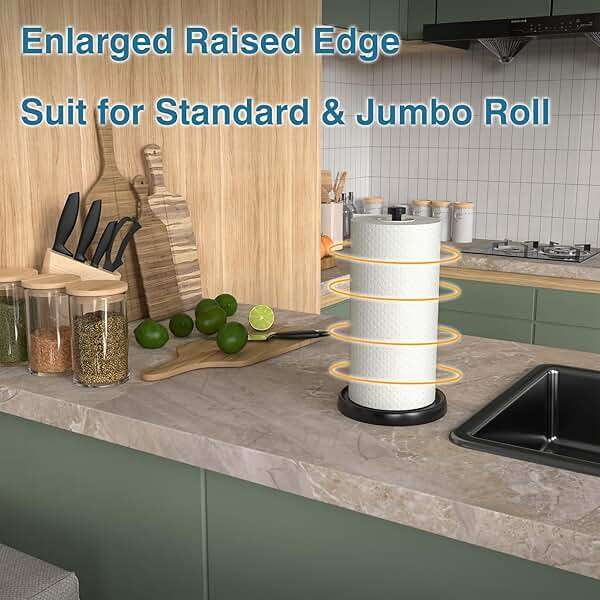 Paper Towel Holder Countertop, One-Handed Tear, Stainless Steel, Weighted Base, Black, Paper Towel Roll Holder Stand with Ratchet Mechanism for Kitchen Bathroom Farmhouse Essentials Decor Accessories - Image 4