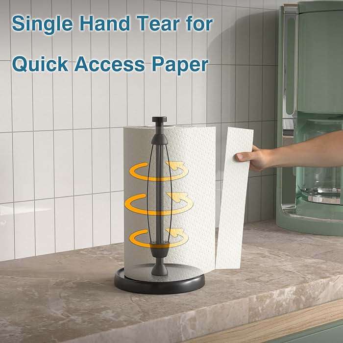 Paper Towel Holder Countertop, One-Handed Tear, Stainless Steel, Weighted Base, Black, Paper Towel Roll Holder Stand with Ratchet Mechanism for Kitchen Bathroom Farmhouse Essentials Decor Accessories - Image 5
