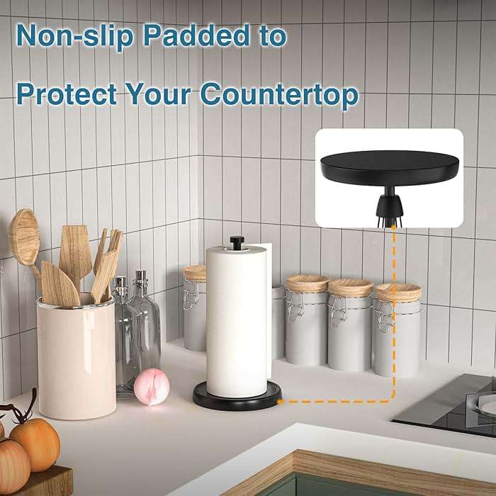 Paper Towel Holder Countertop, One-Handed Tear, Stainless Steel, Weighted Base, Black, Paper Towel Roll Holder Stand with Ratchet Mechanism for Kitchen Bathroom Farmhouse Essentials Decor Accessories - Image 6
