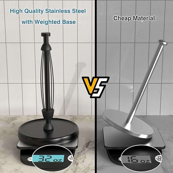 Paper Towel Holder Countertop, One-Handed Tear, Stainless Steel, Weighted Base, Black, Paper Towel Roll Holder Stand with Ratchet Mechanism for Kitchen Bathroom Farmhouse Essentials Decor Accessories - Image 7