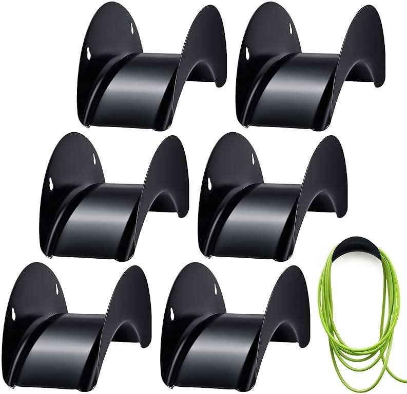 Thyle 6 Pcs Garden Hose Holder Heavy Duty Water Hose Holder Wall Mount Metal Rustproof Black Rack Storage Organizer Brackets for Outside Garden Yard Lawn - Image 1
