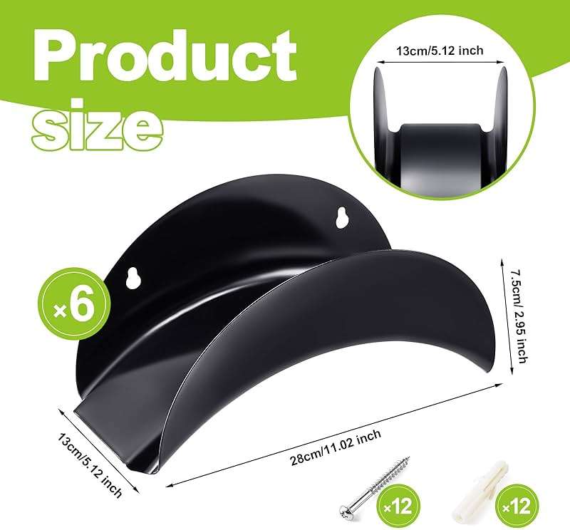 Thyle 6 Pcs Garden Hose Holder Heavy Duty Water Hose Holder Wall Mount Metal Rustproof Black Rack Storage Organizer Brackets for Outside Garden Yard Lawn - Image 3