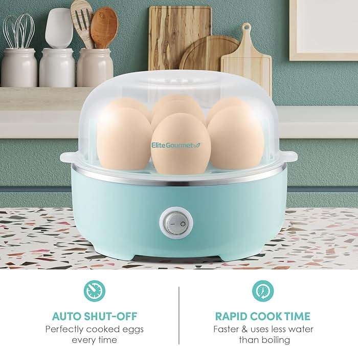 Elite Gourmet EGC115M Easy Egg Cooker Electric 7-Egg Capacity, Soft, Medium, Hard-Boiled Egg Cooker with Auto Shut-Off, Measuring Cup Included, BPA Free, Retro Mint - Image 5