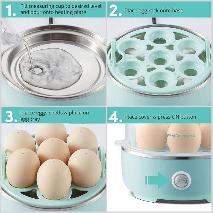 Elite Gourmet EGC115M Easy Egg Cooker Electric 7-Egg Capacity, Soft, Medium, Hard-Boiled Egg Cooker with Auto Shut-Off, Measuring Cup Included, BPA Free, Retro Mint - Image 6