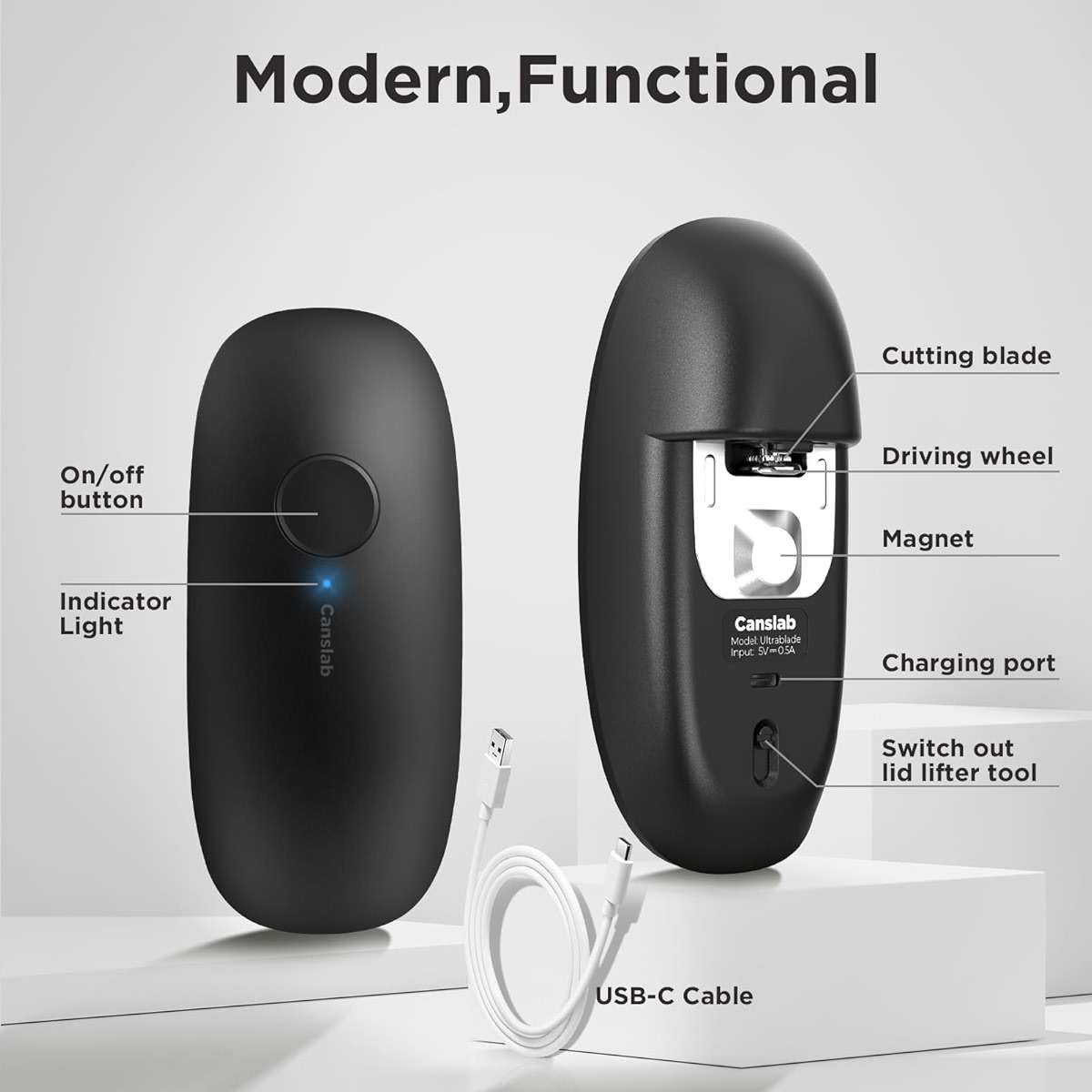 Canslab Ultrablde (Basic Version)_Rechargeable Electric Can Openers for Kitchen for Seniors with Arthritis- USB Battery Can Opener for Any Size Can - Smooth Edge, Handsfree, Wall Mountable Opener - Image 7