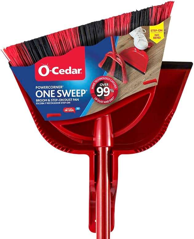 O-Cedar One Sweep Broom & Step-On Dustpan Set | Patented Wave Bristles Remove Over 99% of Dirt in One Pass | Lightweight & Quiet for Pet-Friendly Cleaning - Image 1