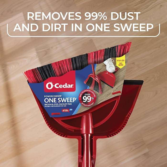 O-Cedar One Sweep Broom & Step-On Dustpan Set | Patented Wave Bristles Remove Over 99% of Dirt in One Pass | Lightweight & Quiet for Pet-Friendly Cleaning - Image 5