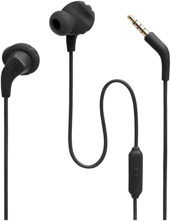JBL Endurance Run 2 Wired - Waterproof Wired Sports in-Ear Headphones, Pure Bass Sound, Hands-Free Calls, Never Hurt. Never Fall Out. (Black) - Product Image