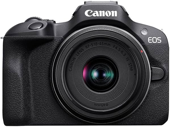 Canon EOS R100 Mirrorless Camera RF-S18-45mm F4.5-6.3 is STM Lens Kit, 24.1 Megapixel CMOS (APS-C) Sensor, 4K Video, Wi-Fi & Bluetooth, Beginner Photographers and Creators, Digital Camera, Black - Product Image