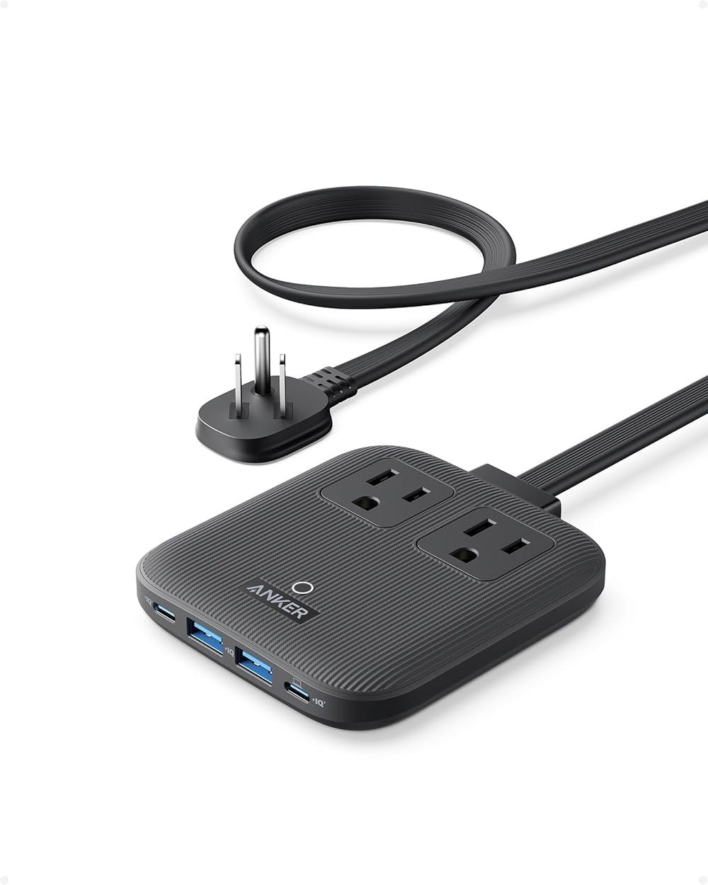 Anker Travel Power Strip, Anker Nano 67W Max 6-in-1 USB C Charger, 2 AC, 2 USB A and 2 USB C, 5ft Thin Undetachable Flat Plug Extension Cord with Multiple Outlets, Travel Essentials, Cruise Essentials - Product Image