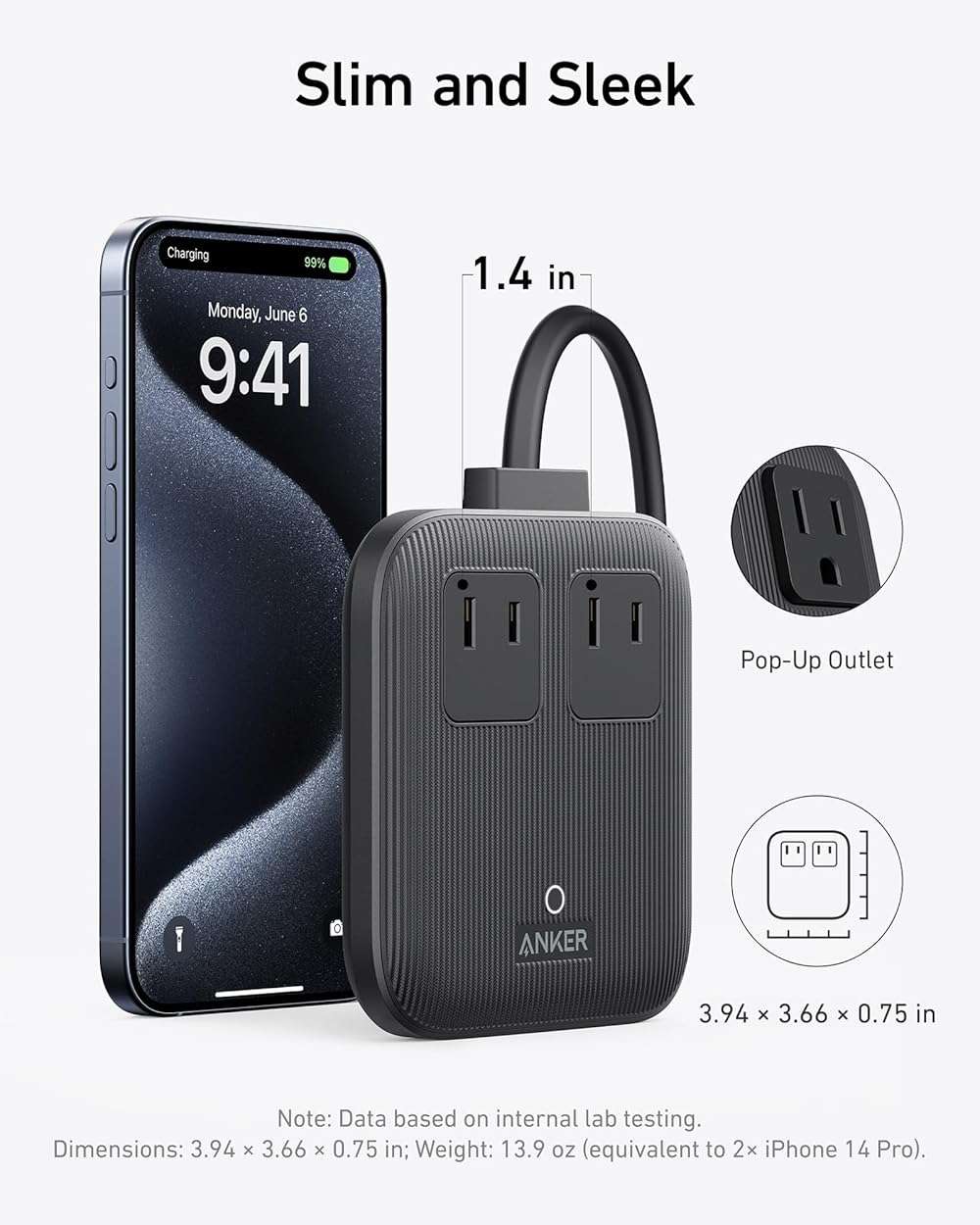Anker Travel Power Strip, Anker Nano 67W Max 6-in-1 USB C Charger, 2 AC, 2 USB A and 2 USB C, 5ft Thin Undetachable Flat Plug Extension Cord with Multiple Outlets, Travel Essentials, Cruise Essentials - Image 3