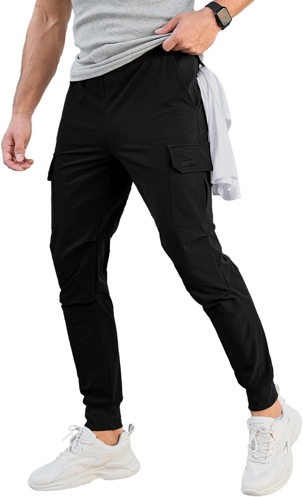 Comdecevis Men's Cargo Jogger Pants Stretch Sweatpants Slim Fit Tactical Pants with Zipper Pockets Casual Trousers - Product Image