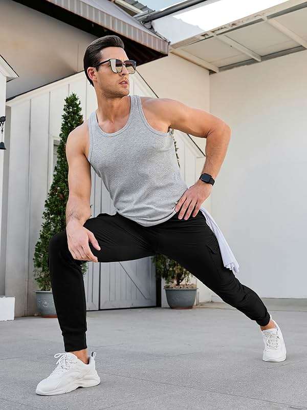 Comdecevis Men's Cargo Jogger Pants Stretch Sweatpants Slim Fit Tactical Pants with Zipper Pockets Casual Trousers - Image 3