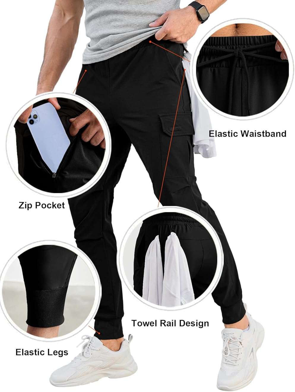 Comdecevis Men's Cargo Jogger Pants Stretch Sweatpants Slim Fit Tactical Pants with Zipper Pockets Casual Trousers - Image 4