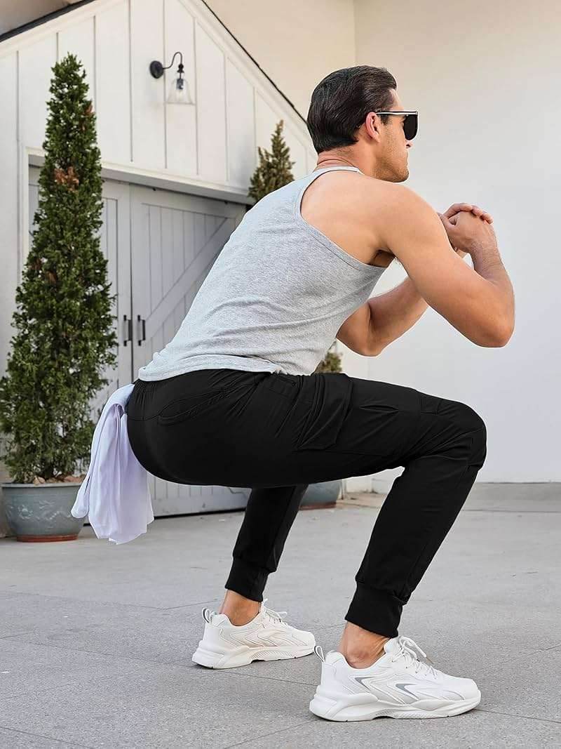 Comdecevis Men's Cargo Jogger Pants Stretch Sweatpants Slim Fit Tactical Pants with Zipper Pockets Casual Trousers - Image 6