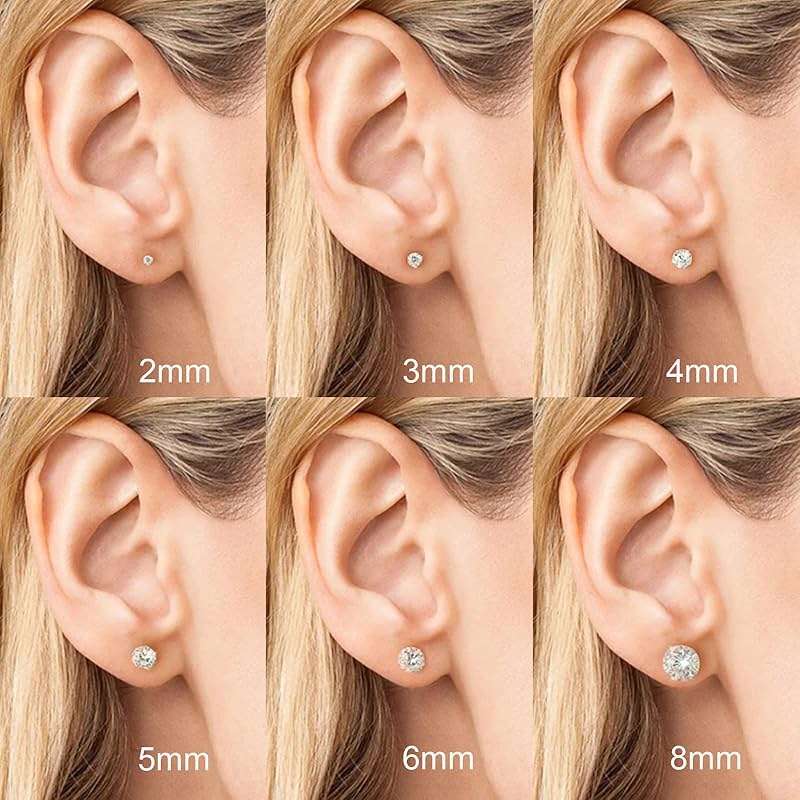 Threadless Flat Back Stud Earrings, 6 Pairs Titanium Hypoallergenic Earrings for Women Men, Cubic Zirconia Silver Gold Stud Earrings Surgical Stainless Steel Stud Earring Set for Cartilage 2-8mm - Image 4