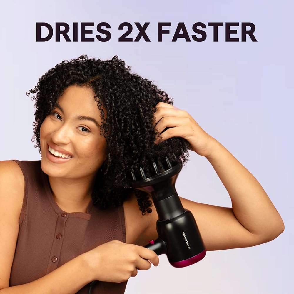 Wavytalk Hair Dryer with Diffuser, Blown Away Ionic Hair Dryer for Curly Hair with Comb, 1875W Fast Drying Blow Dryer with Ceramic Technology, 3 Attachments for All Hair Types, Light and Quiet, Black - Image 2