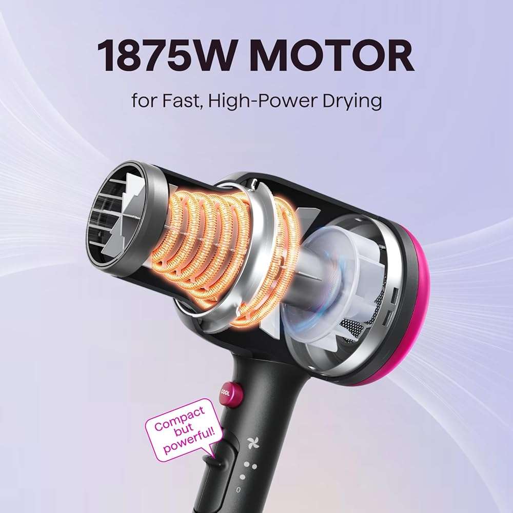 Wavytalk Hair Dryer with Diffuser, Blown Away Ionic Hair Dryer for Curly Hair with Comb, 1875W Fast Drying Blow Dryer with Ceramic Technology, 3 Attachments for All Hair Types, Light and Quiet, Black - Image 3