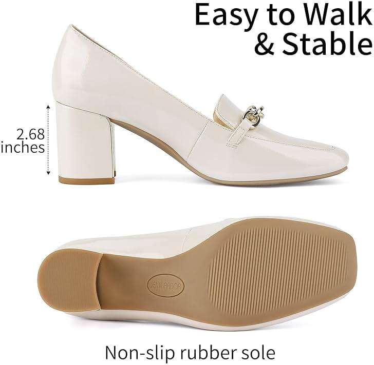JENN ARDOR Heeled Loafers for Women Block Heel Loafers Comfortable Square Toe Chunky Pumps for Women Work Heels Office Shoes Ladies Professional Classy Dressy Shoes with Chain - Image 4