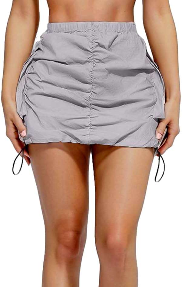 Womens Cargo Skirt Y2K - Casual Summer High Waisted Bodycon Pencil Ruched Mini Skirts Side Drawstring and Pockets - Image 1