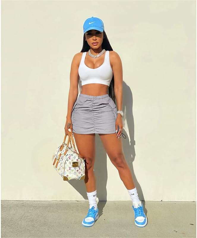Womens Cargo Skirt Y2K - Casual Summer High Waisted Bodycon Pencil Ruched Mini Skirts Side Drawstring and Pockets - Image 2