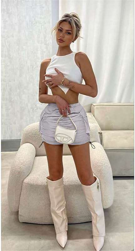 Womens Cargo Skirt Y2K - Casual Summer High Waisted Bodycon Pencil Ruched Mini Skirts Side Drawstring and Pockets - Image 4